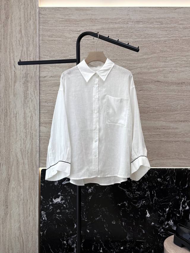 Lz25047A# New shirt Bc 100% linen long-sleeved chain-decorated shirt white hemp