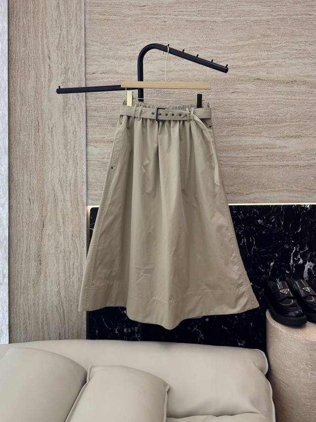 Lz25021#New style skirt Bc with belt to show slimming A-line cotton skirt khaki
