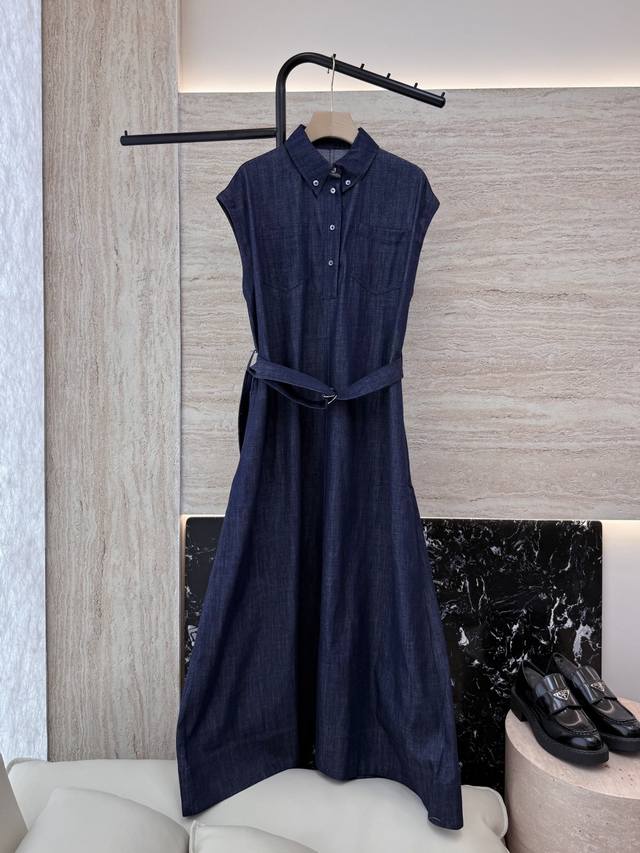 Lz25019B#New style dress Bc Chain decoration short sleeve denim cotton dress blu