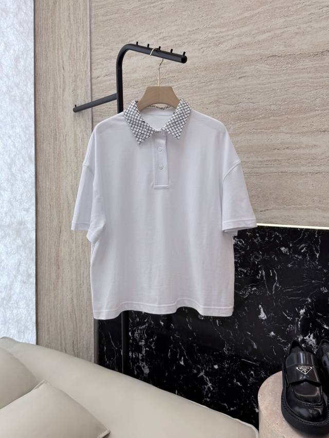 Lz25012#New tops Bc Sequin embroidery collar Polo lapel tops white Sml DDD