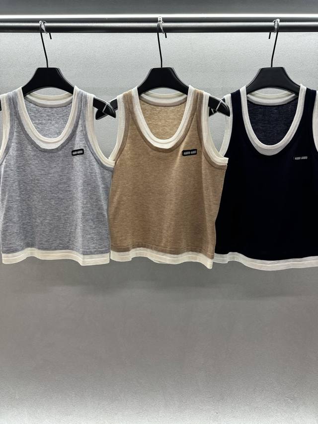 2660 Spring And Summer DDD! Miumi*, lazy knitted vest, fake two-piece contrastin
