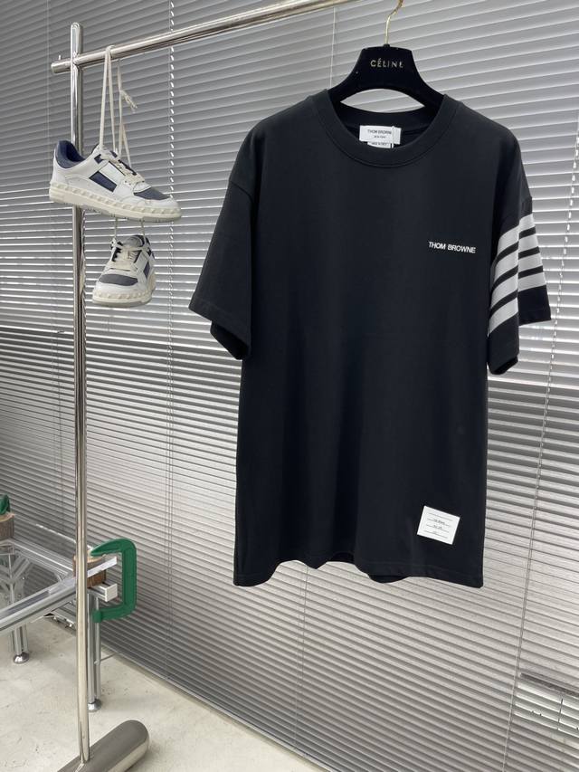 Tb 25Ss New round neck T-shirt Classic four-bar logo, with embroidered logo on t