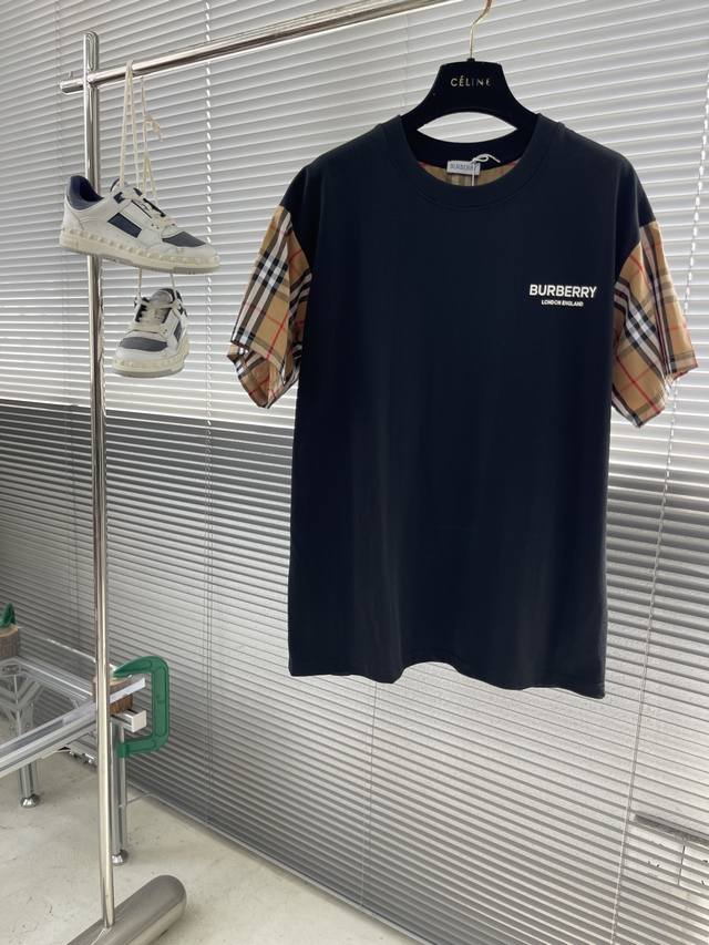 Bbr Plaid sleeve patchwork short-sleeved T-shirt Made of 280g cotton fabric, was