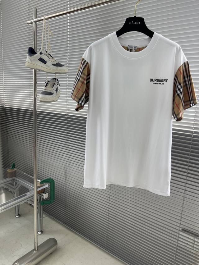 Bbr Plaid sleeve patchwork short-sleeved T-shirt Made of 280g cotton fabric, was