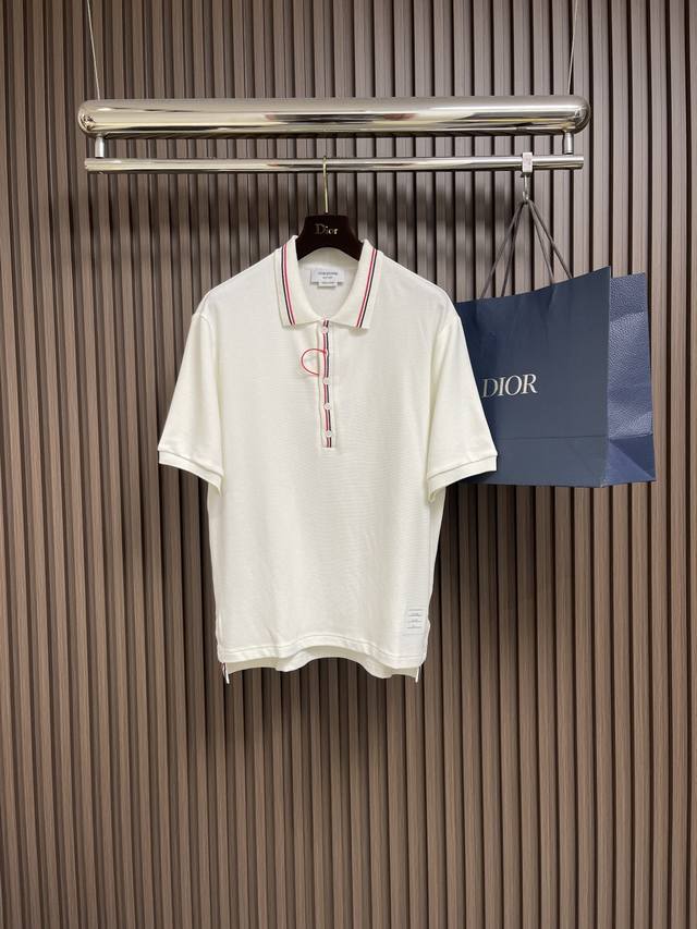 Thom Brkwne Tb Striped knitted Polo shirt, the fabric is made of 28-count 100% X