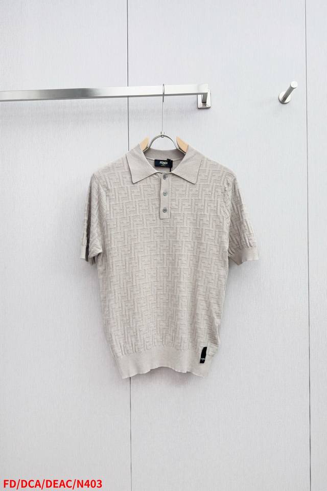 N403 Fd Fendi 2025 new Pol0 jacquard knitted short sleeves Light gray knitted, w