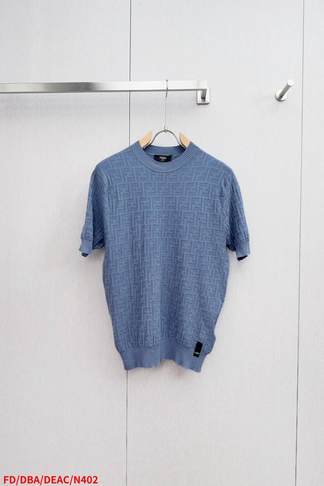 N402 Fd Fendi 2025 new Pol0 jacquard knitted short sleeves Light gray knitted, w