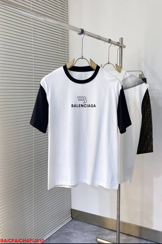 J810 Ba Balenciaga raglan new style letter print double-layer heavy-duty short-s