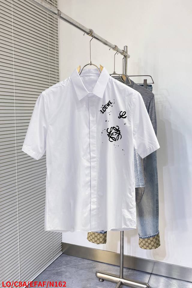 N162 Loewe's latest must-have short-sleeved shirt for men, 100% natural cotton,