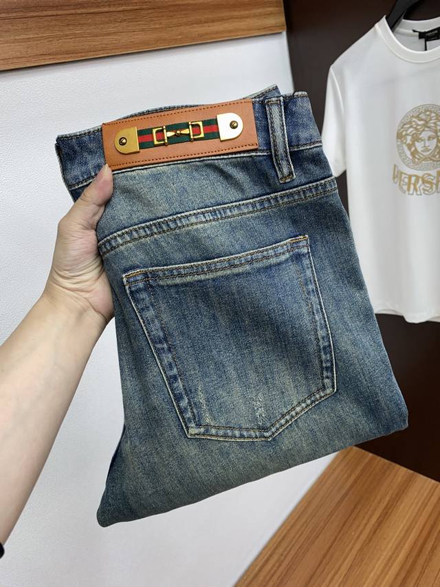 Gucci 2025Ss Early Spring New Original Straight Floor-Mopping Men's Jeans Pure-B