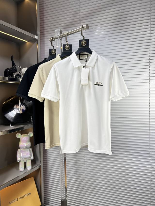 Gucc*Gucci Ss25 Spring and Summer new lapel Polo shirt High-quality pique cotton