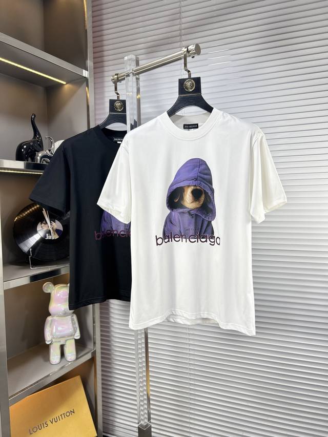 Bal* Balenciaga Ss25 new summer short sleeves, top pattern logo, handsome and fa