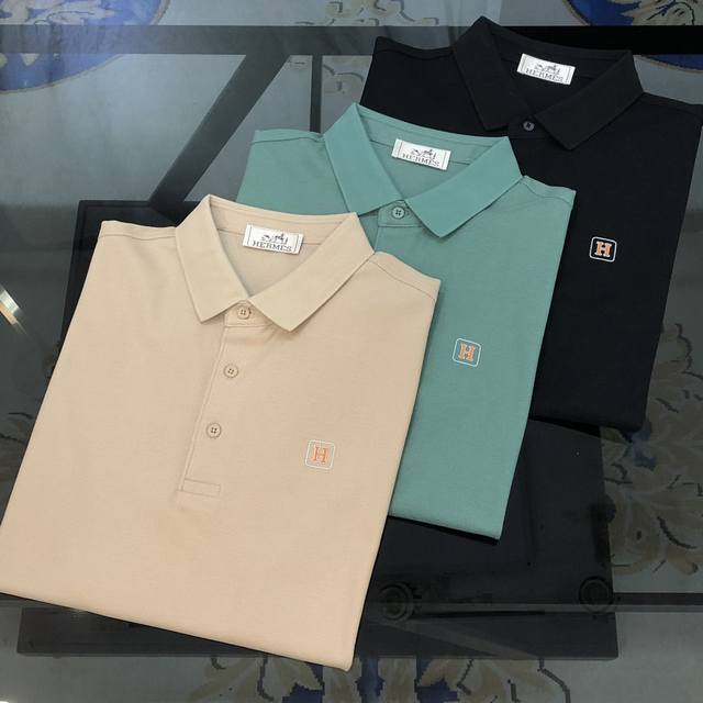 H*Rmes Hermes 2025 Spring and Summer New Original Men's Lapel Polo Shirt Short S