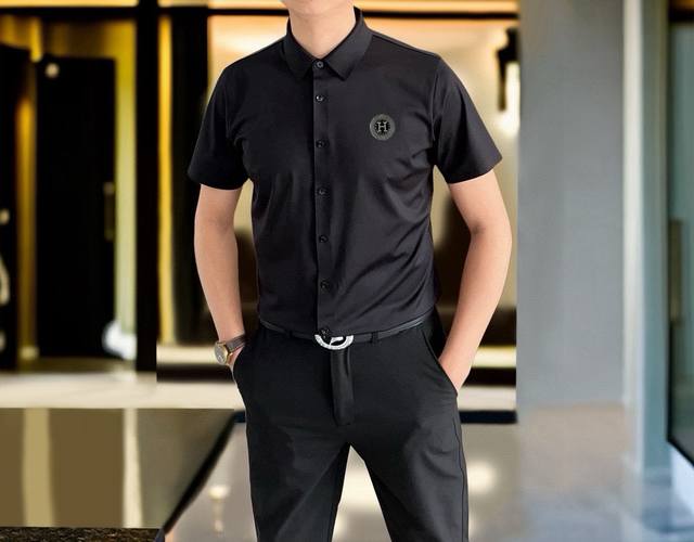 H*Rmes Hermes 2025 Spring and Summer new men's original casual short-sleeved shi