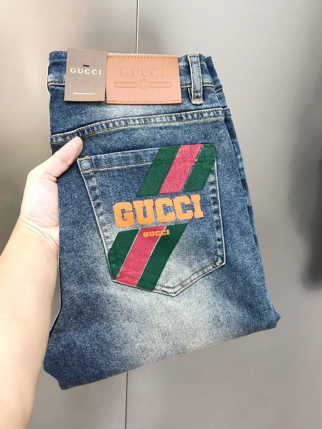 G*Cci Gucci 2025 spring and summer new men's slim-fit jeans, official website sy