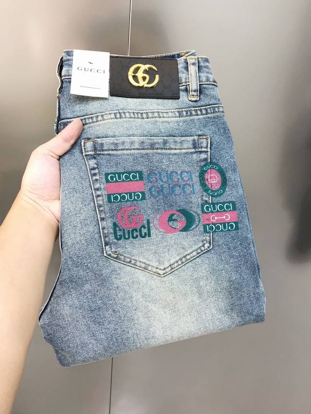G*Cci Gucci 2025 spring and summer new men's slim-fit jeans, official website sy