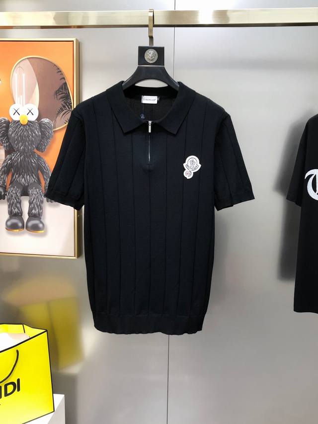 Moncler 2025 spring and summer new men's original lapel short-sleeved knitted wo