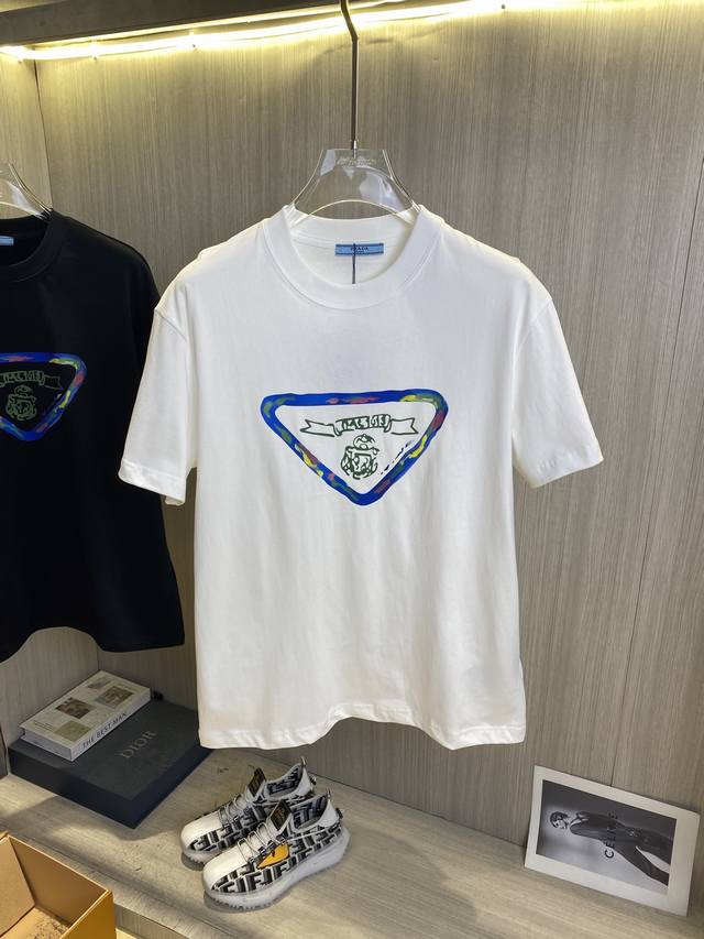 Prada 2025 Spring and Summer new high-weight heavy round-neck short-sleeved shi