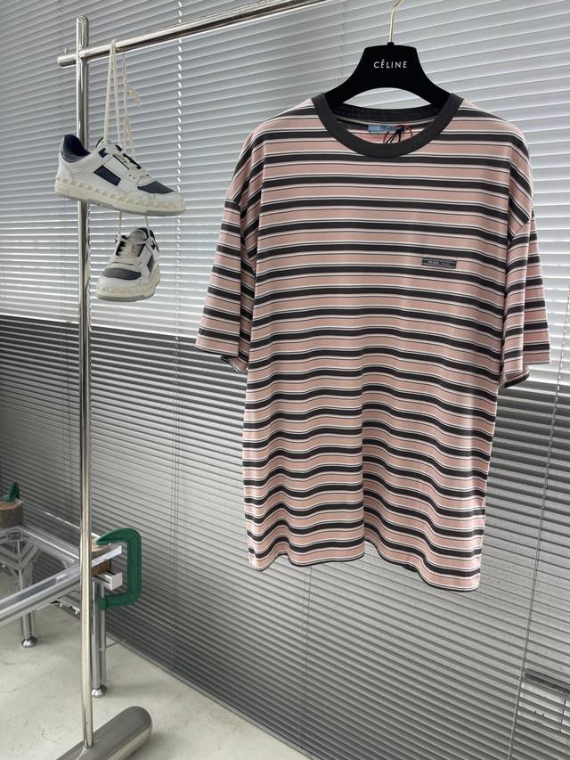 Prad Label striped short sleeves Customized precision 60-count double-strand exc