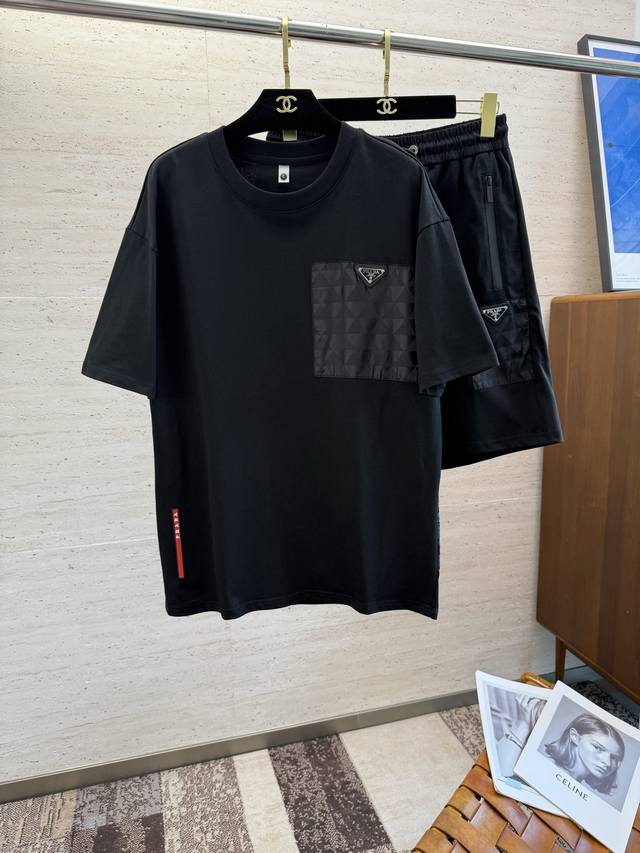 Pra2025 Spring and Summer new short-sleeved shorts suit, classic and versatile,