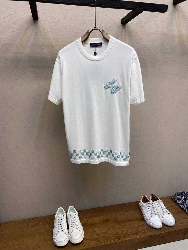 Lv, ceramic bead wool short sleeves The wool material is 100% 40-count combed co