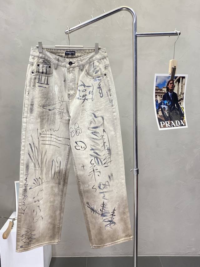 Balenciga exclusive new high-end version of wide-leg denim pants! Custom-made fa