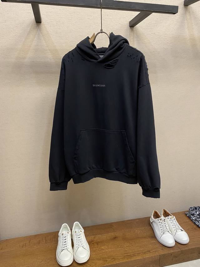 Balenciaga hot-drilled hooded hole sweatshirt Customized double-strand nano-wash