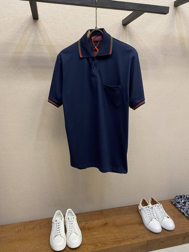 Gucci, Gucci logo Polo shirt Customized triangular pearl layer, elegant cotton,