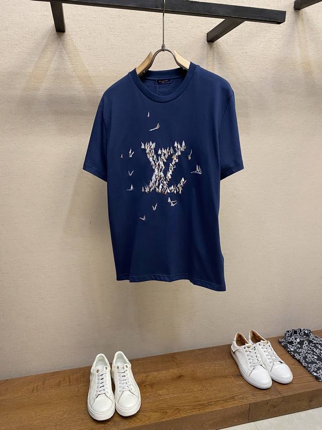 Lv, sailboat embroidery round neck short sleeves original, 100 purchase; pure co