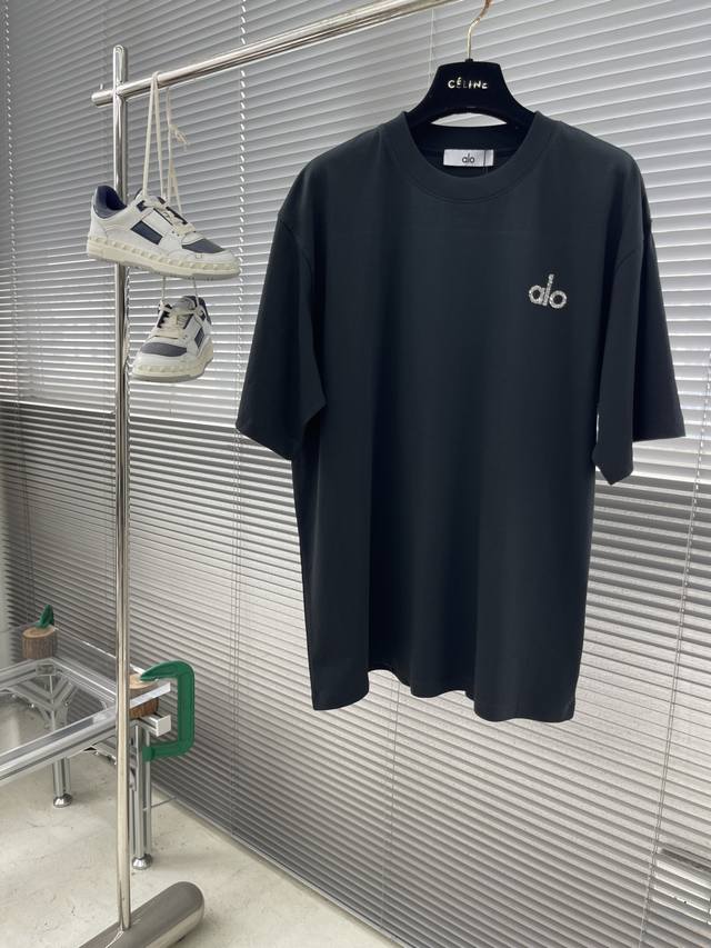 Alo hot diamond micro logo short-sleeved T-shirt uses 280g Xinjiang cotton ice-f