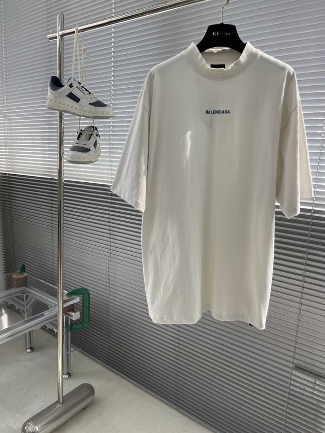 Balenciag 25Ss Electric blue embroidered short sleeves 240G combed cotton is wov