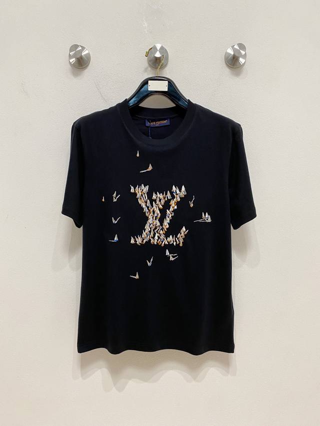 Lv, sailboat embroidery round neck short sleeves original, 100 purchase; pure co