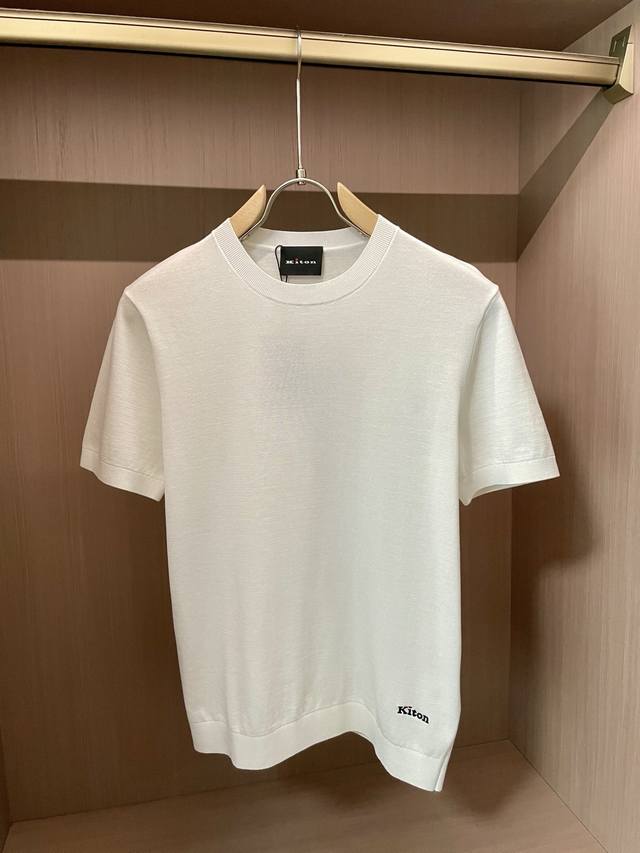 Kiton 2025 Spring and Summer Men's Round Neck Short Sleeve Sweater, made of sele