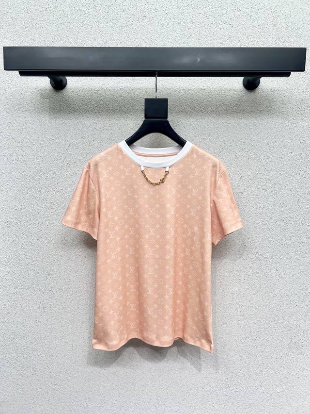L Orange monogram print short-sleeved T-shirt for daily use. Recommended for all