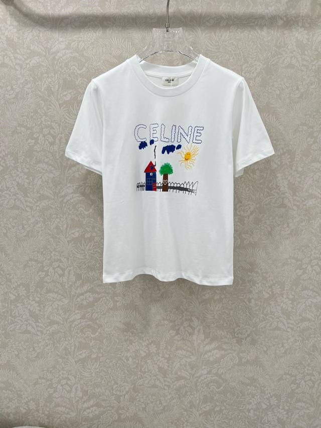 Celin* 25 New style childlike graffiti print round neck slim short sleeve T-shir
