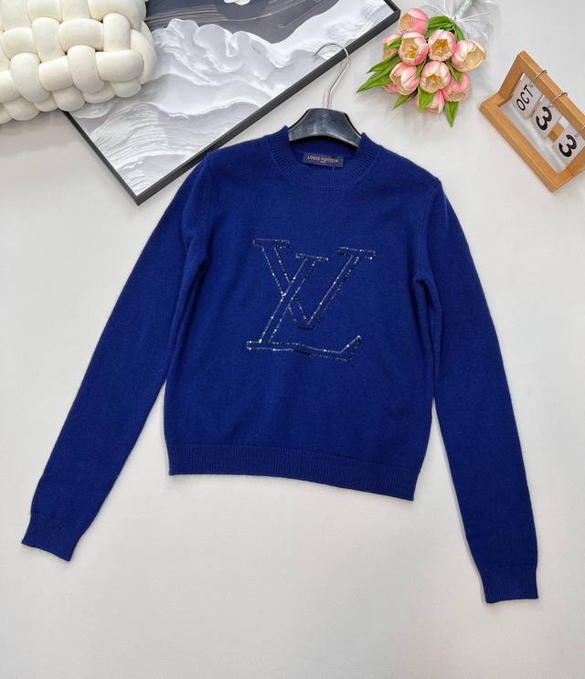 Louis Vuitton2025 new sequin embroidered letter logo pullover sweater, customize