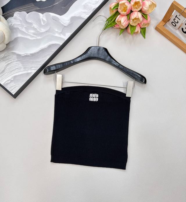 Miumiu Contrast color letter jacquard classic micro-label knitted tube top ح Exc
