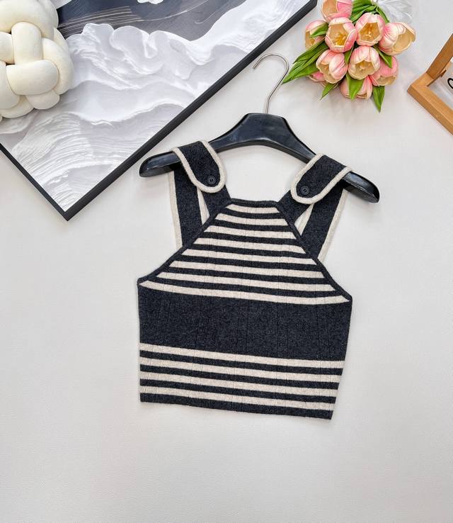 Miumiu2025 new striped knitted vest, customized Yb cashmere wool yarn weaving te