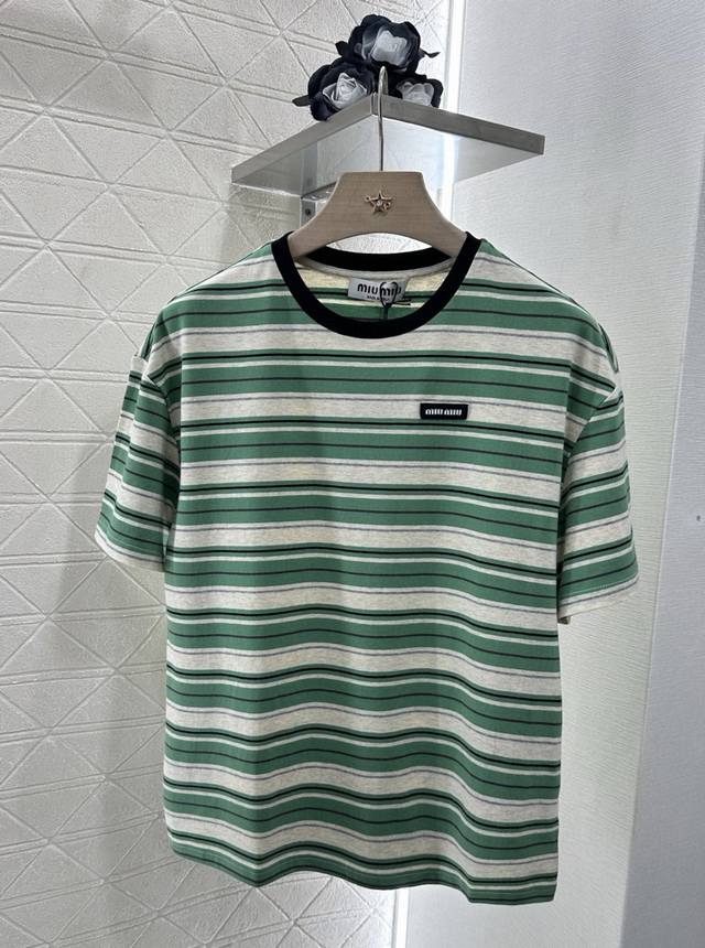 Miumi*2025 New arrivals Striped round neck short sleeves Customized Yb imported