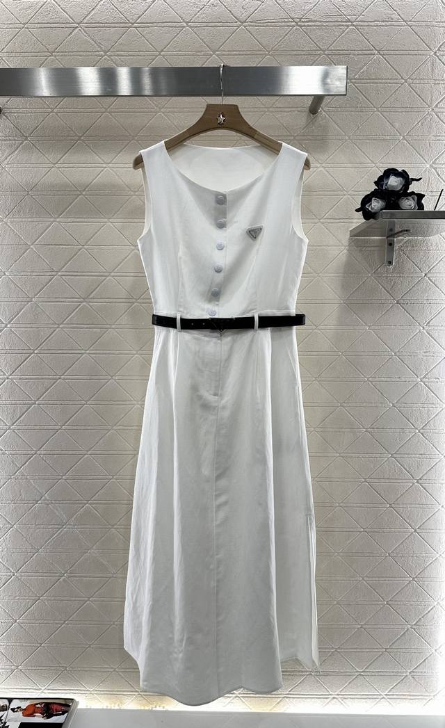 Prad*2025 New arrivals Round neck belted sleeveless dress Customized Yb Natural
