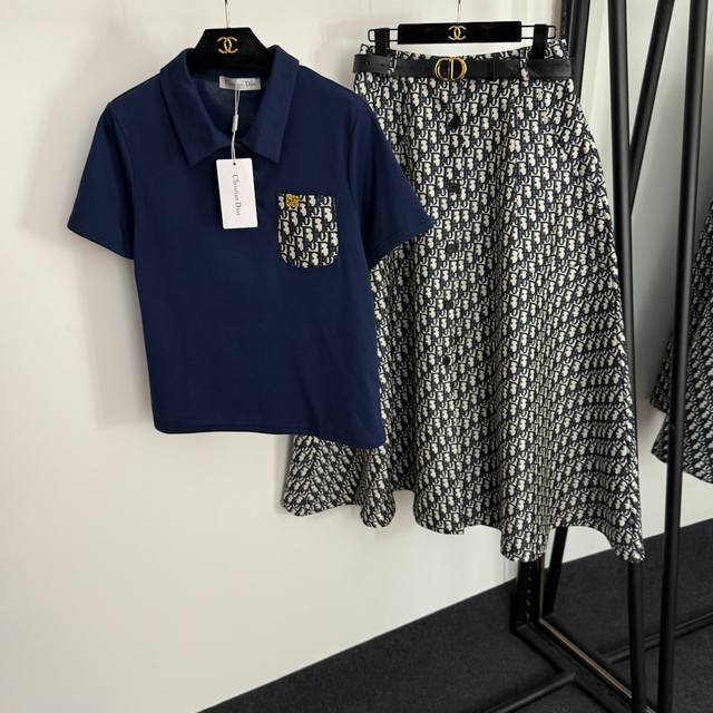 Style No. 20254100 Dio* new suit, Miss embroidered single pocket Polo collar sh