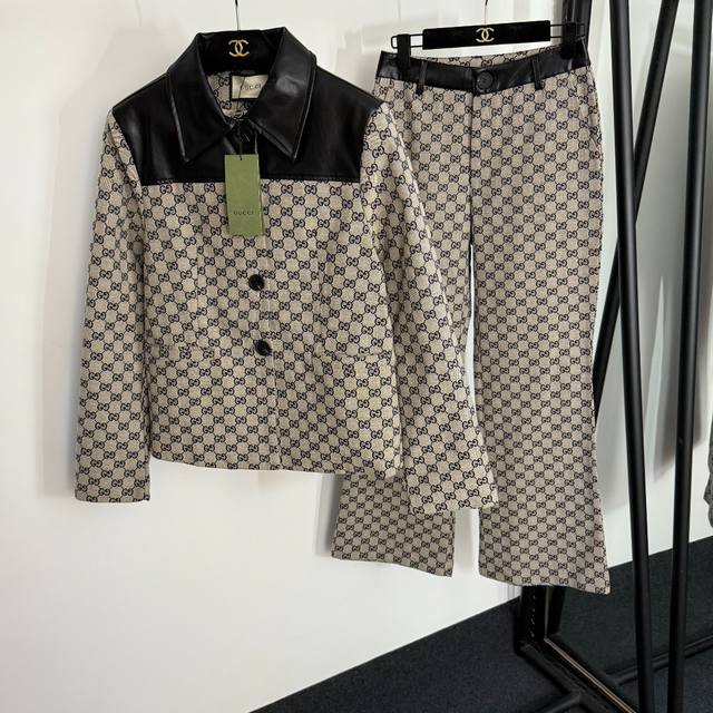 Style No. 20254099 Gucc* New suit, monogram Gg jacquard leather long-sleeved su