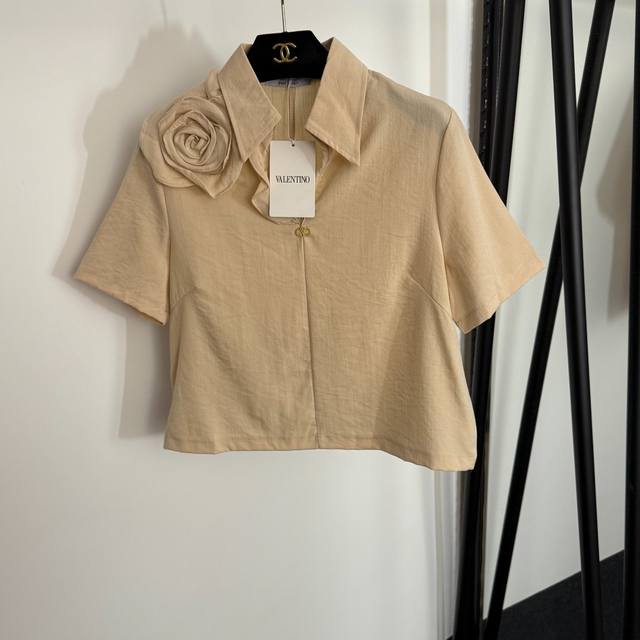 Style No. 20254096 Valentin* new 3D flower decoration short-sleeved linen shirt