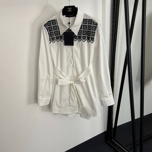 Style No. 20254095 Lv* New Heavy Embroidery Flower Lace Waist Long Sleeve Shirt