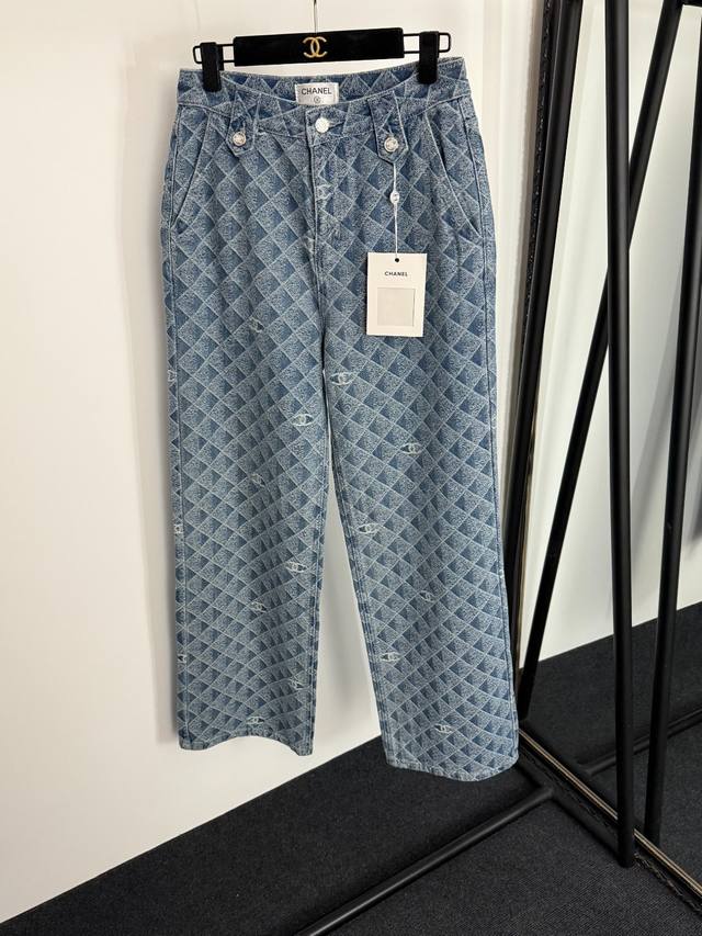 Style No. 20254069 Chane* new Chanel Logo 3D plaid print denim trousers, light