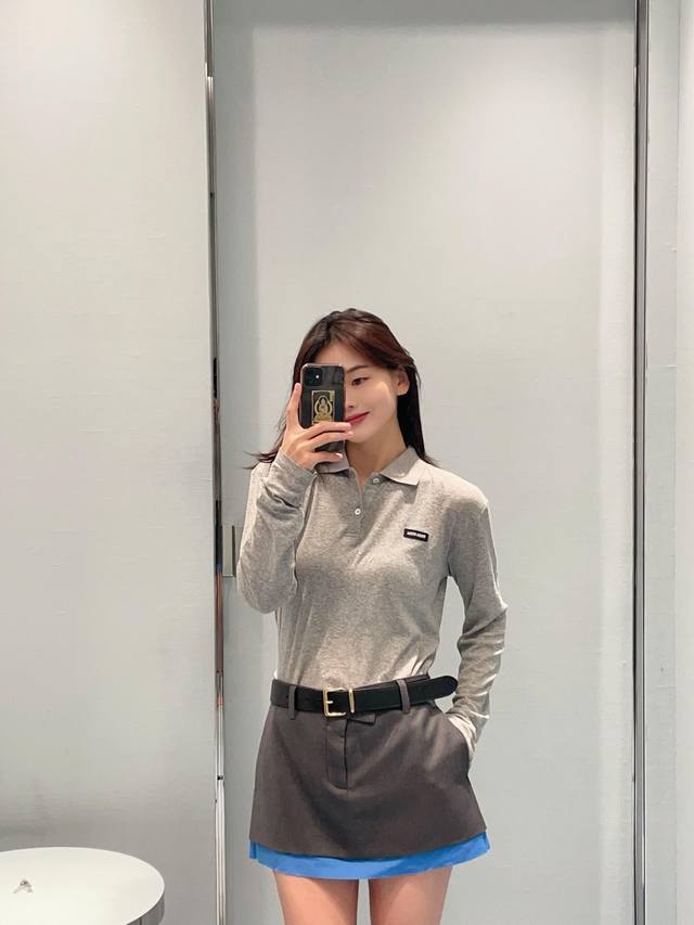 Miumi*25Ss Spring and Summer new micro-label Polo collar bottoming shirt | Exclu