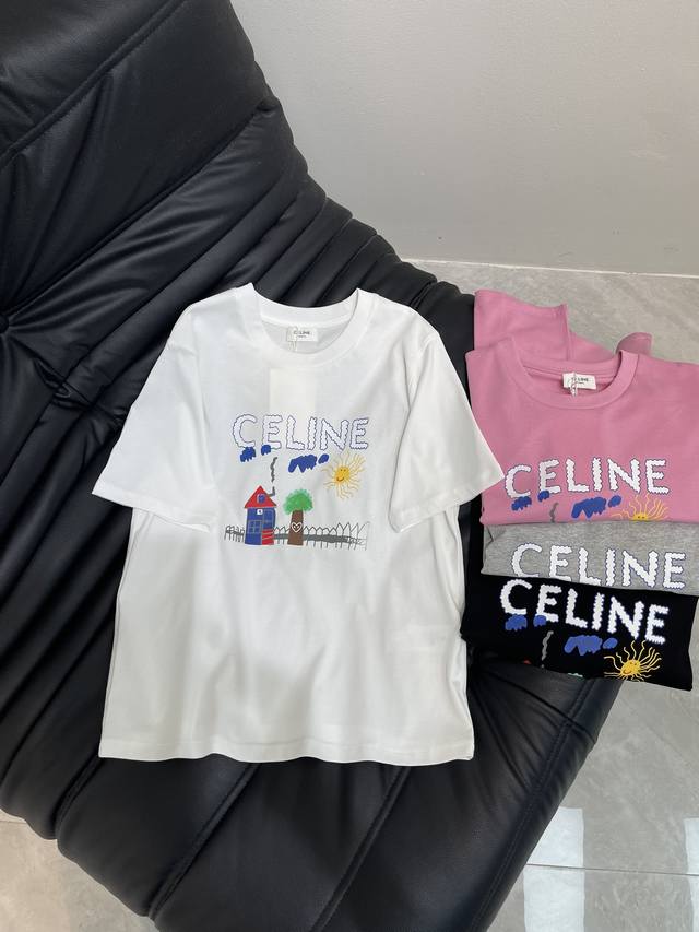Celin*25 New arrival contrasting color printed short-sleeved T-shirtExquisite st