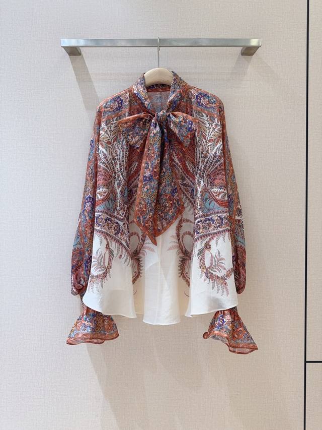 Zimmerm*A*N*NNew arrivalsCream paisley tie-neck long-sleeved shirtMade of ramie