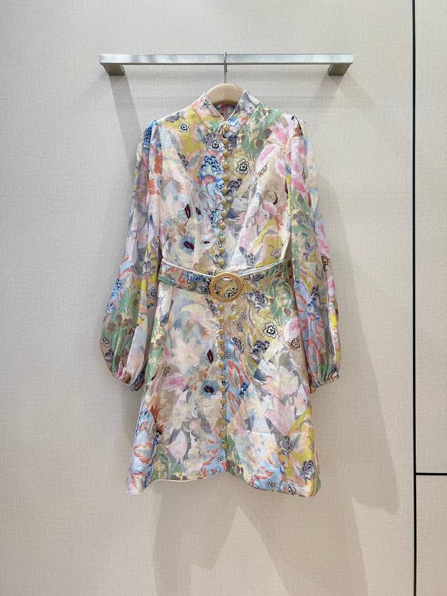 Zimmerma*N*Quilted Floral Mini DressA waisted mini dress with a multi-color flor