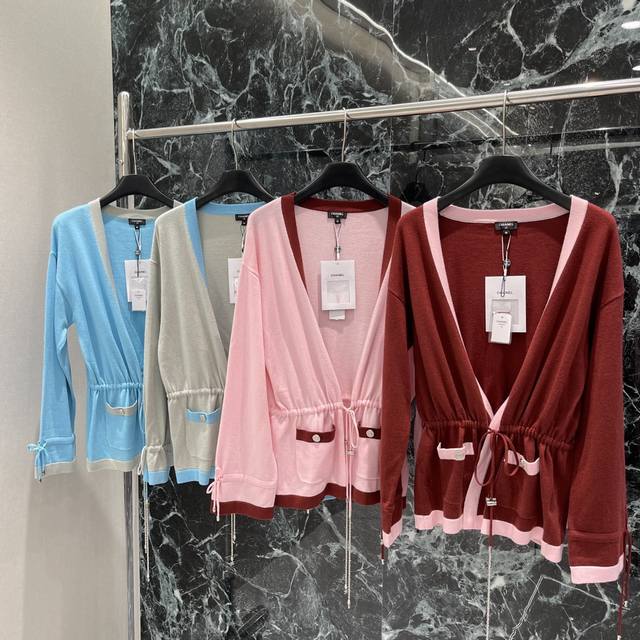 Xiaoxiang 25 Early Autumn New Color-contrast Knit Cardigan The whole body outli